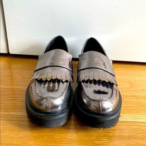 Nine West Silver Platform Loafers